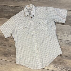 Leviโs Vintage Gray Silver Plaid Short Sleeve Pearl-Button Down GUC* L